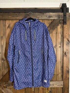 Penfield Navy Blue Floral Hooded Jacket with Neon Accents